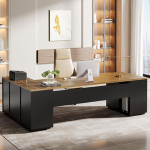 L-Shaped Executive Desk with File Drawers & Cabinet