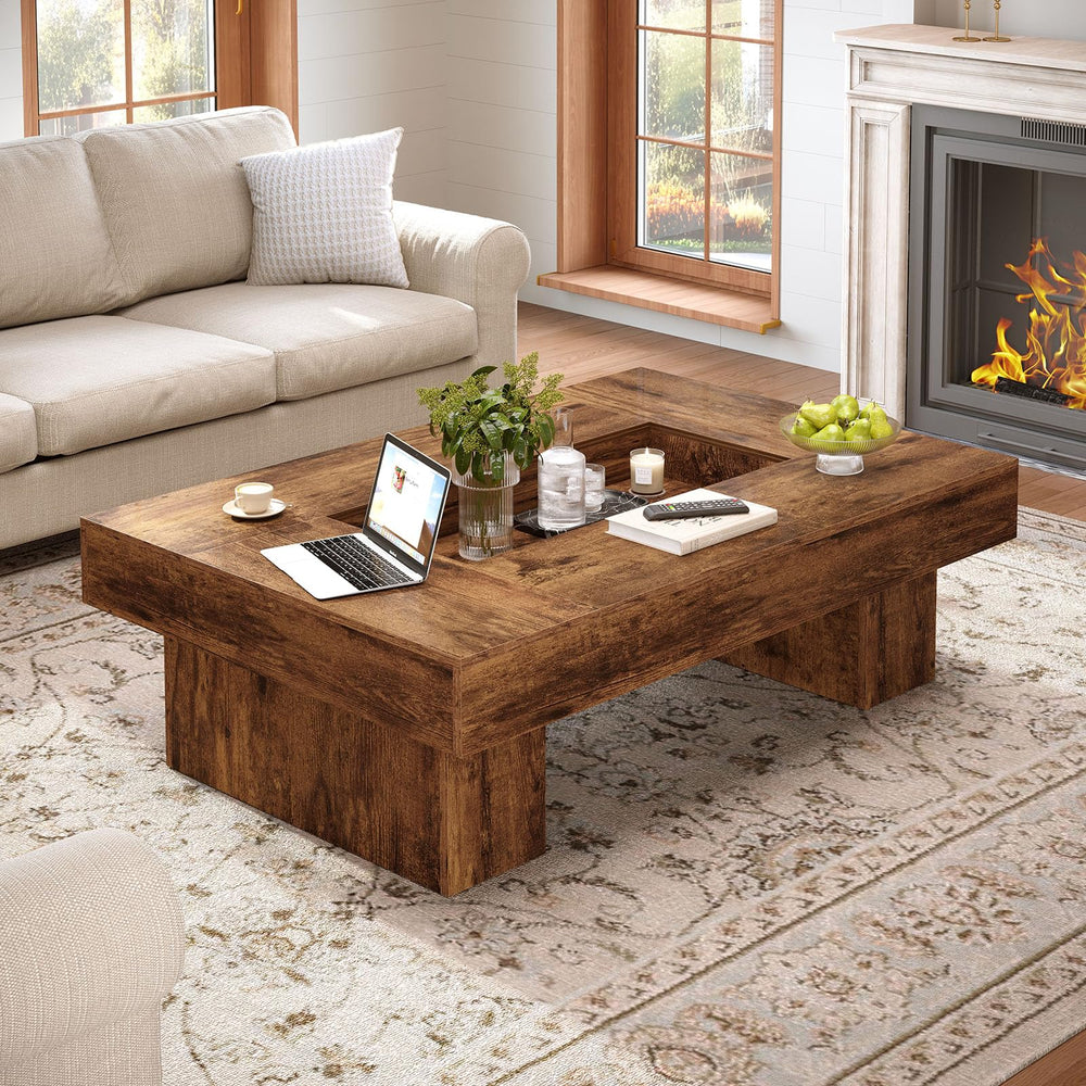 Rustic Coffee Table with LED Lighting & Storage
