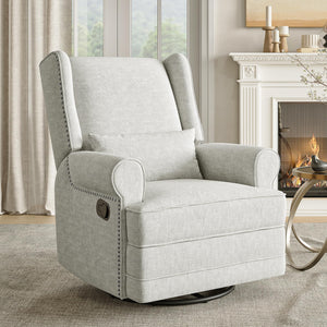 Swivel Glider Recliner Chair with Footrest & Lumbar Pillow