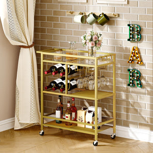 3-Tier Rolling Bar Cart with Wine Rack & Glass Holders