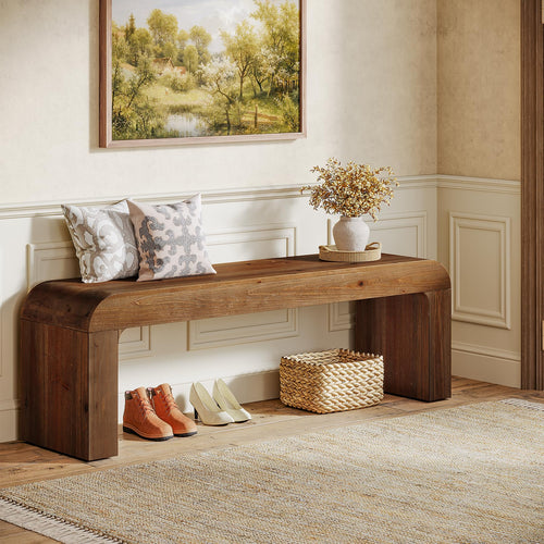 Solid Wood Dining Bench 55-Inch | Indoor Entryway & Bedroom Bench