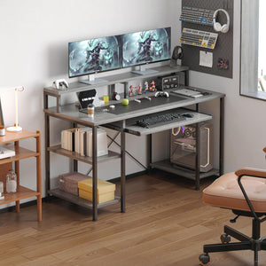 48-Inch Computer Desk with Keyboard Tray, Monitor Stand & Storage Shelves