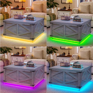 Farmhouse Lift Top Coffee Table with LED & USB-C