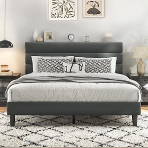 Velvet Upholstered Platform Bed Frame with Headboard