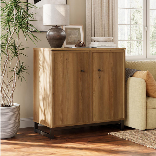 Modern Farmhouse Sideboard Cabinet with Metal Frame Base