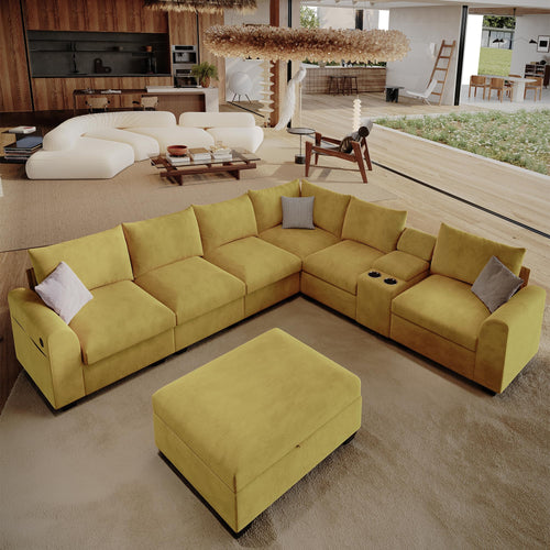 120" L-Shaped Modular Sectional Sofa with Storage & USB Ports