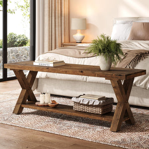 43.3" Solid Wood Entryway Bench with Storage Shelf