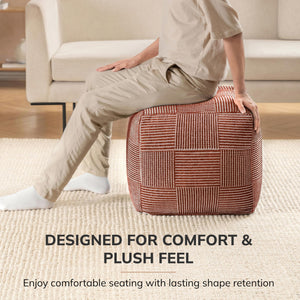 Handmade Square Pouf Ottoman | Cotton Floor Footrest & Accent Seat | 20"