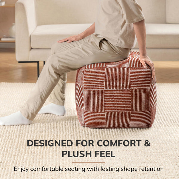 Handmade Square Pouf Ottoman | Cotton Floor Footrest & Accent Seat | 20"