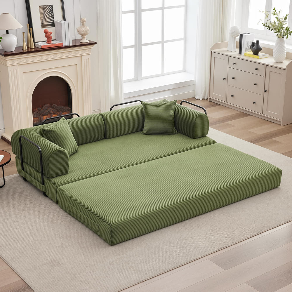 Convertible Sleeper Sofa Bed – Corduroy Folding Couch with Pillow