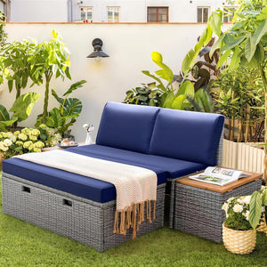 4-Piece Outdoor Wicker Daybed Set with Storage