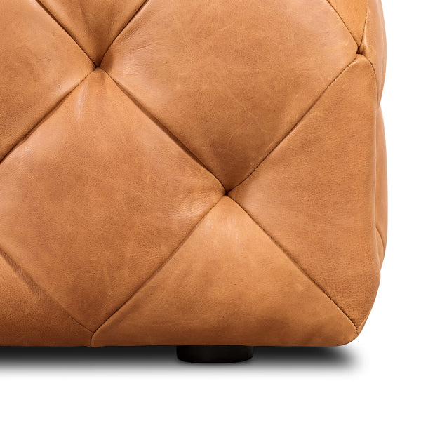 Large Square Tufted Leather Ottoman – Cognac Tan