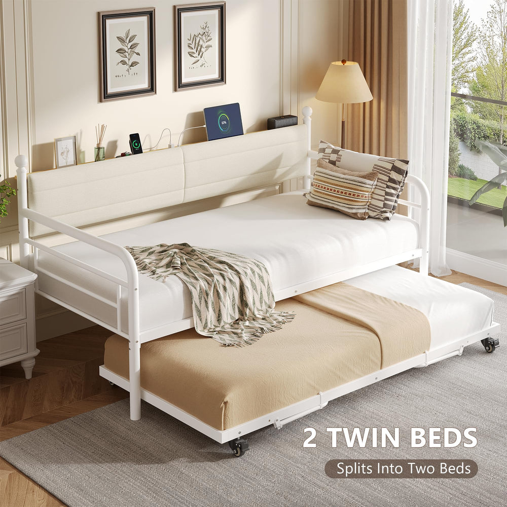 Twin to King Daybed with Pop-Up Trundle and Charging Station