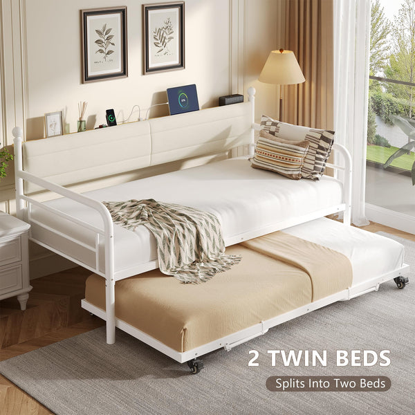 Twin to King Daybed with Pop-Up Trundle and Charging Station