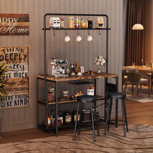 Kitchen Island with Power Outlet & 2 Bar Stools