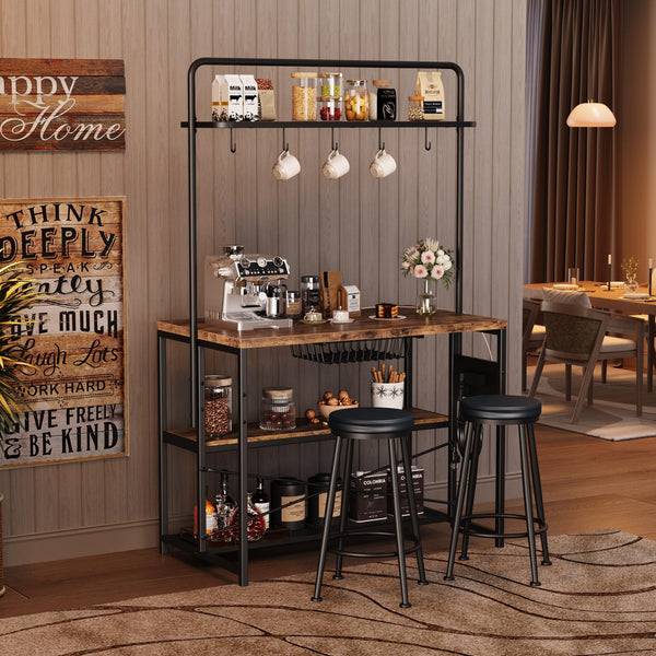Kitchen Island with Power Outlet & 2 Bar Stools