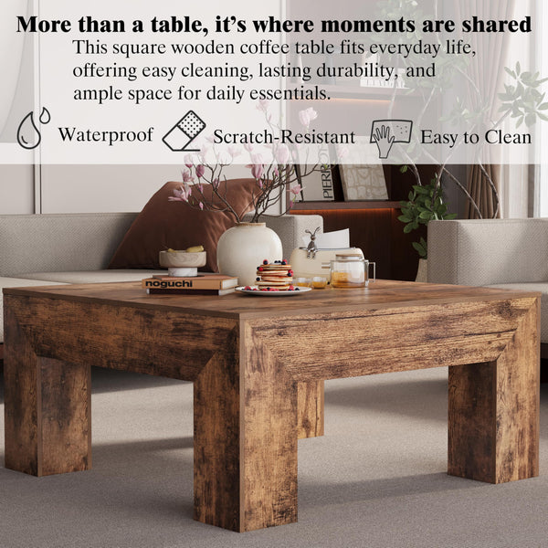 Square Farmhouse Coffee Table 35.5" Rustic Brown