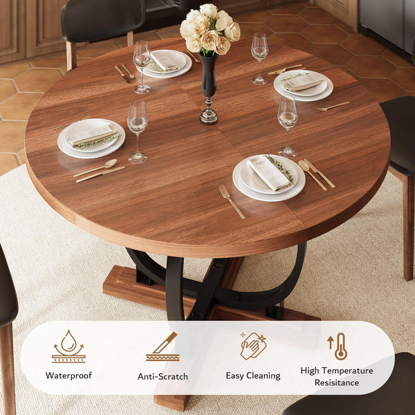 Extendable Round Dining Table for 4-6 | Metal X-Base & MDF Top