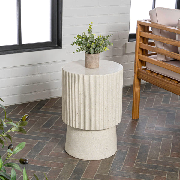 Round Tambour Accent Table – Terrazzo Finish