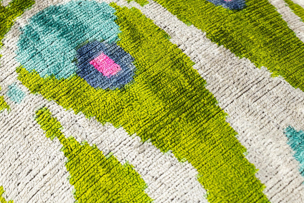 Velvet Silk Ikat Throw Pillow | 16x24" | Green & Blue