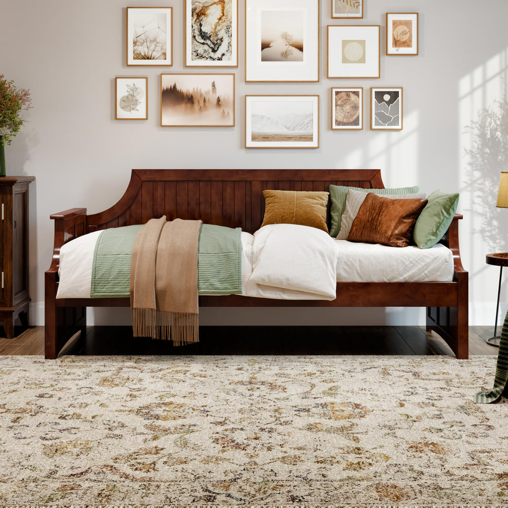 Twin Size Solid Wood Daybed with Curved Beadboard Back