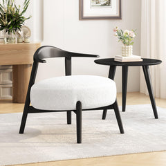 Wishbone Back Accent Chair – Bouclé Fabric, Birch Wood Legs
