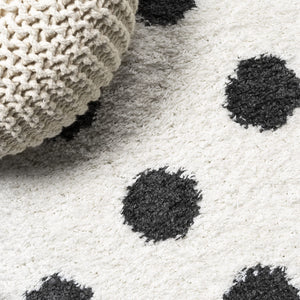 Moroccan Polka Dot Shag Area Rug – White & Gray