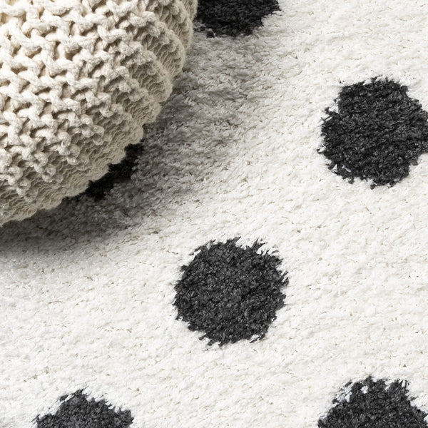 Moroccan Polka Dot Shag Area Rug – White & Gray