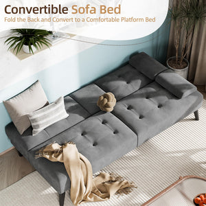 Velvet Futon Loveseat Sofa Bed with Adjustable Backrest