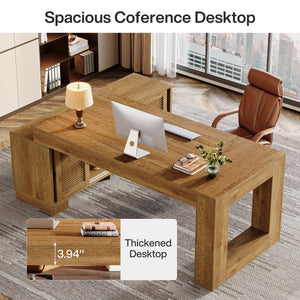 L-Shaped Executive Desk with Storage Cabinets & 2-Tier Shelf