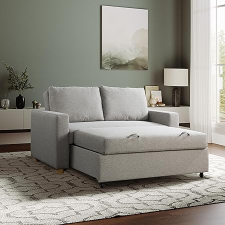 Convertible Sleeper Loveseat with Pocket Coils & Boucle Fabric