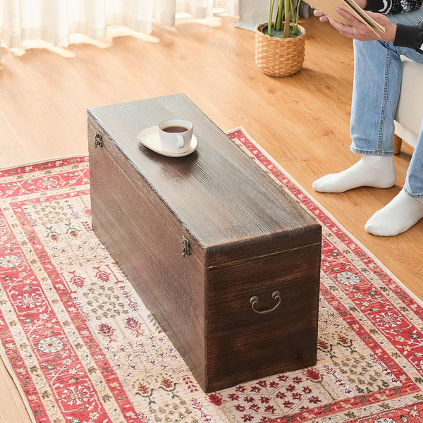 Wooden Storage Chest with Hinged Lid