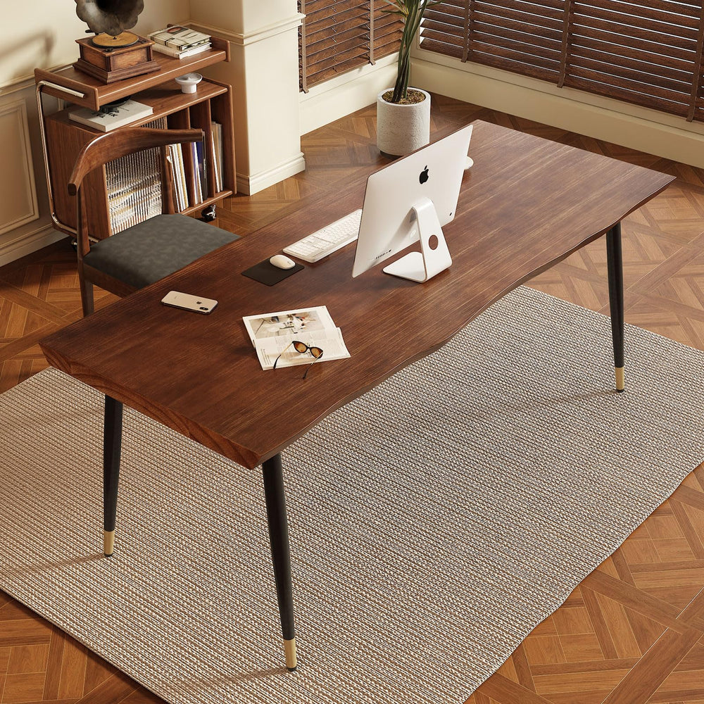 55-Inch Solid Wood Live Edge Desk with Metal Frame