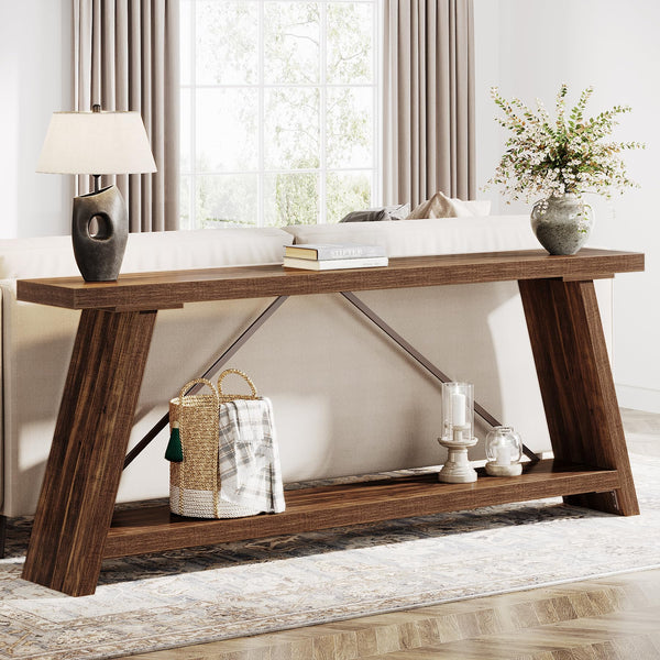 70.9" Industrial Console Sofa Table with 2-Tier Storage