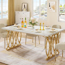 63" Rectangular Dining Table for 4–6 | Faux Marble Top & Gold Metal Legs
