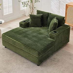 60-Inch Oversized Chaise Lounge Sofa with Charging Station & Cup Holders