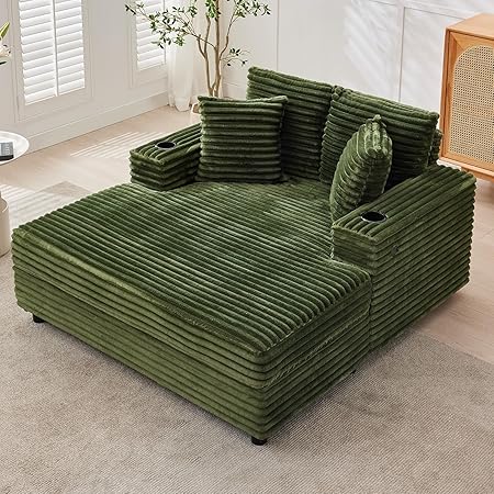 60-Inch Oversized Chaise Lounge Sofa with Charging Station & Cup Holders