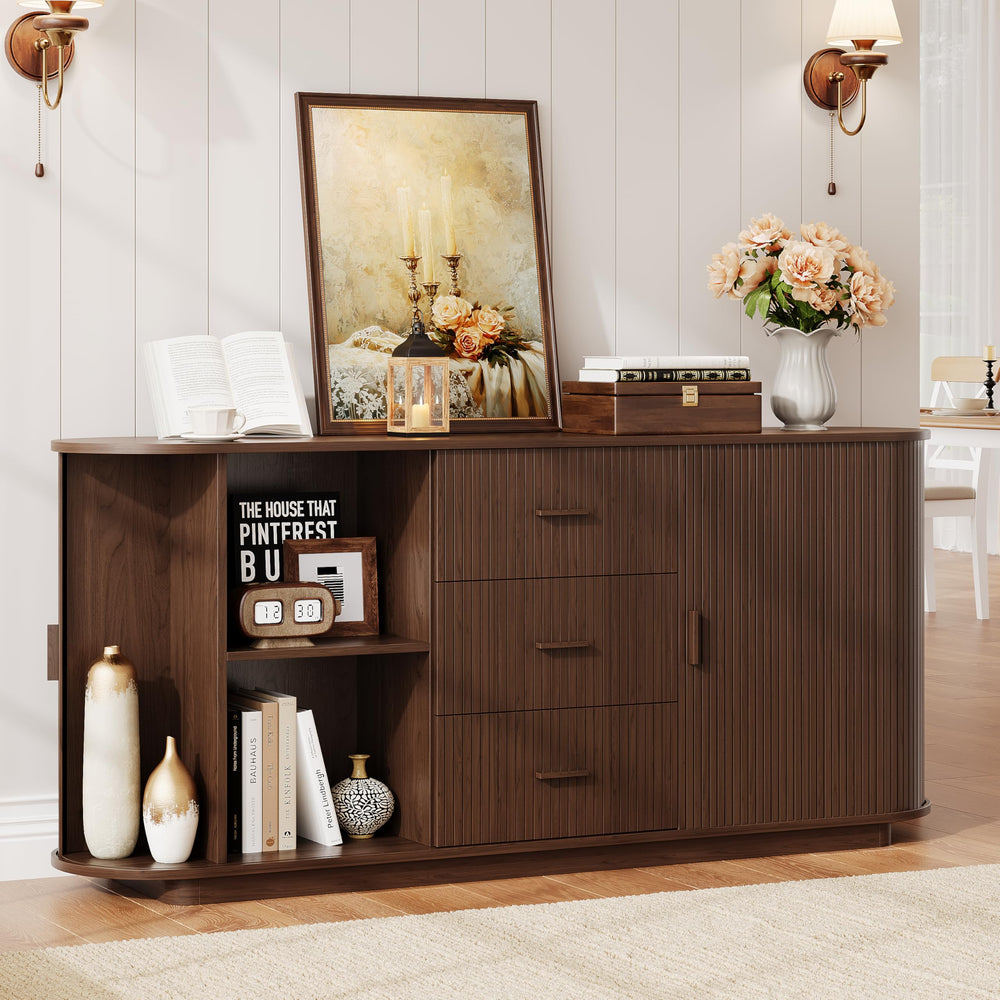 63" Fluted Sideboard Buffet Cabinet with 3 Drawers & 2 Doors
