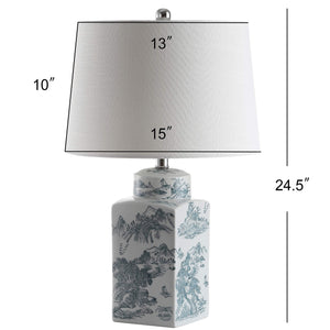 Chinoiserie Ceramic Table Lamp – Blue/White Square Ginger Jar