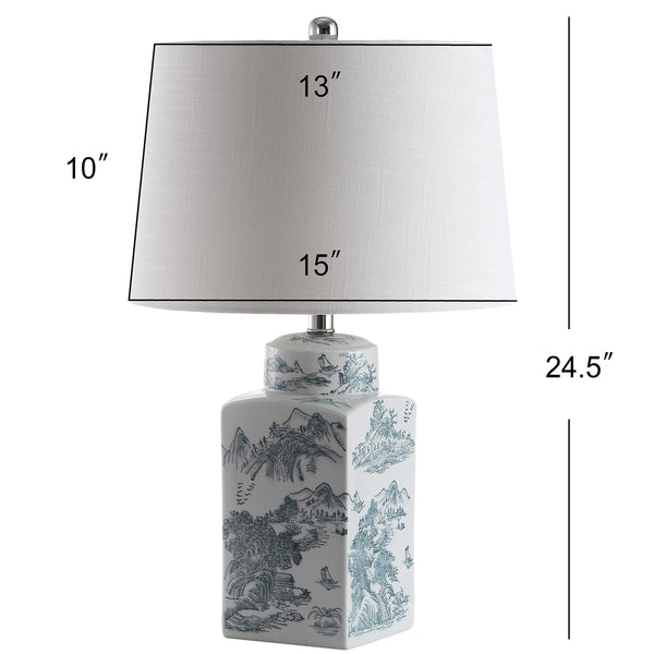 Chinoiserie Ceramic Table Lamp – Blue/White Square Ginger Jar