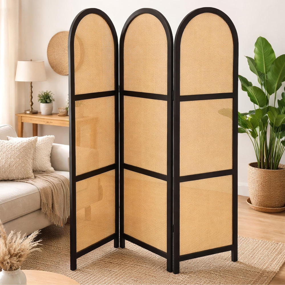 3-Panel Folding Room Divider | Wood & Rattan Privacy Screen
