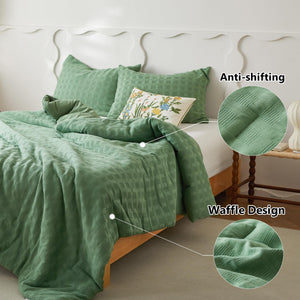 Cotton Waffle Weave Comforter Set – 3-Piece Bedding Set