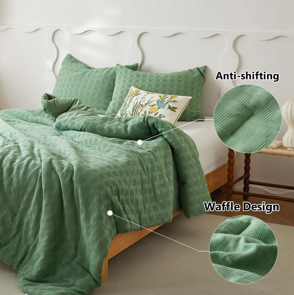 Cotton Waffle Weave Comforter Set – 3-Piece Bedding Set