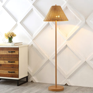 61" 2-Light Coastal Bohemian LED Floor Lamp with Rattan Shade