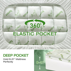 Bamboo Viscose Pillow Top Mattress Topper with Deep Pocket