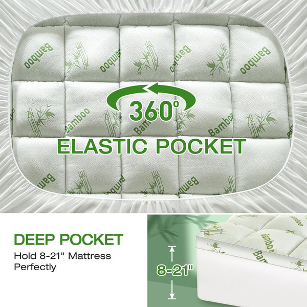 Bamboo Viscose Pillow Top Mattress Topper with Deep Pocket