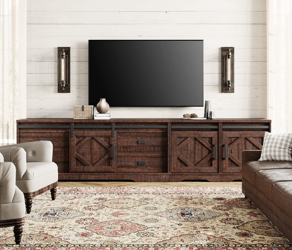 Farmhouse TV Stand for up to 110" TV, 3-in-1 Entertainment Center with Drawers & Cabinets