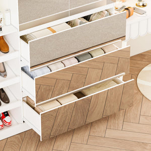 Mirrored Wardrobe Closet with Shoe Cabinet & 3 Drawers