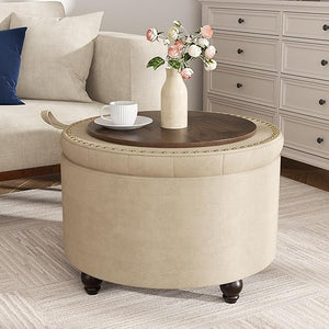 24-Inch Round Tufted Storage Ottoman