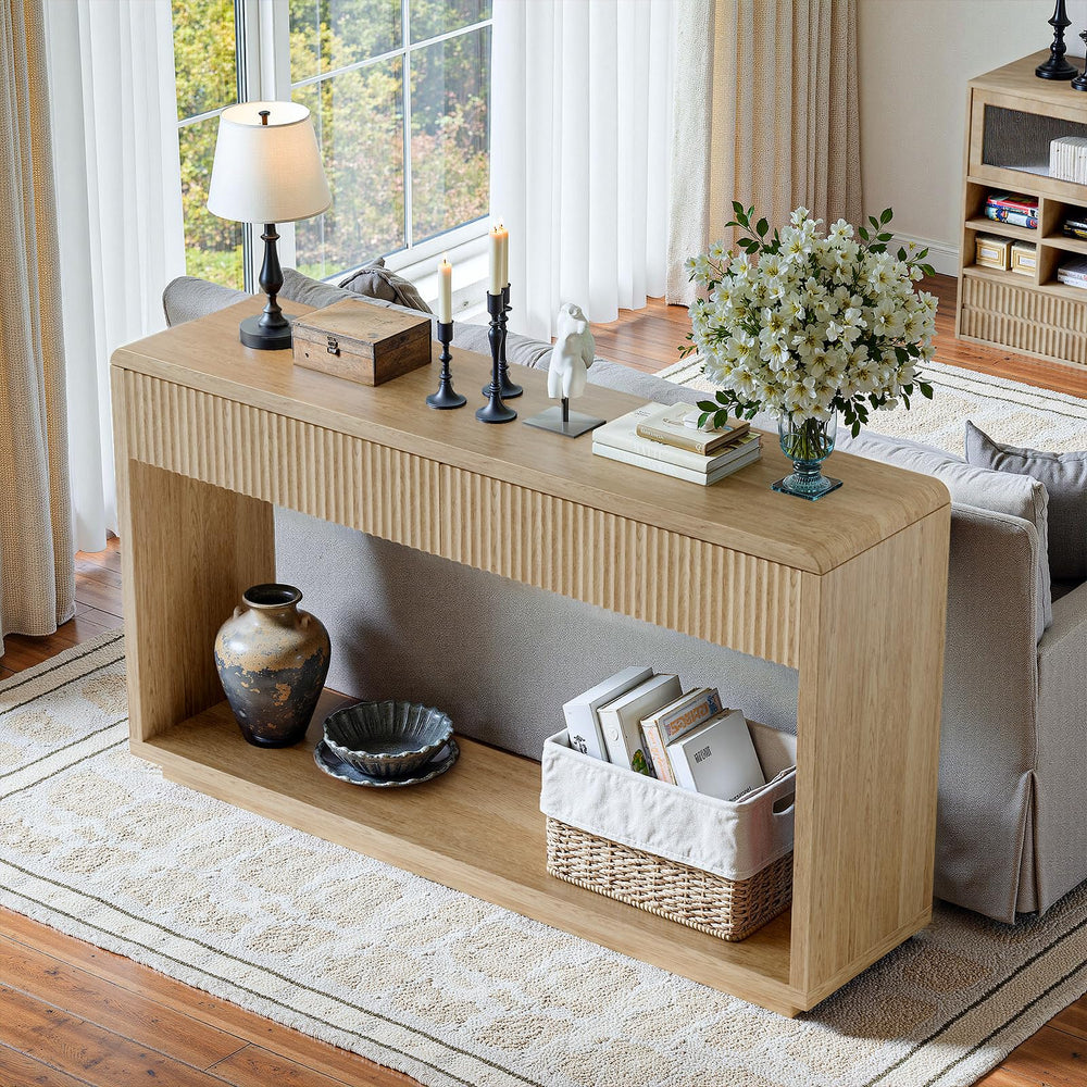 59" Fluted Console Table with Drawers & Storage